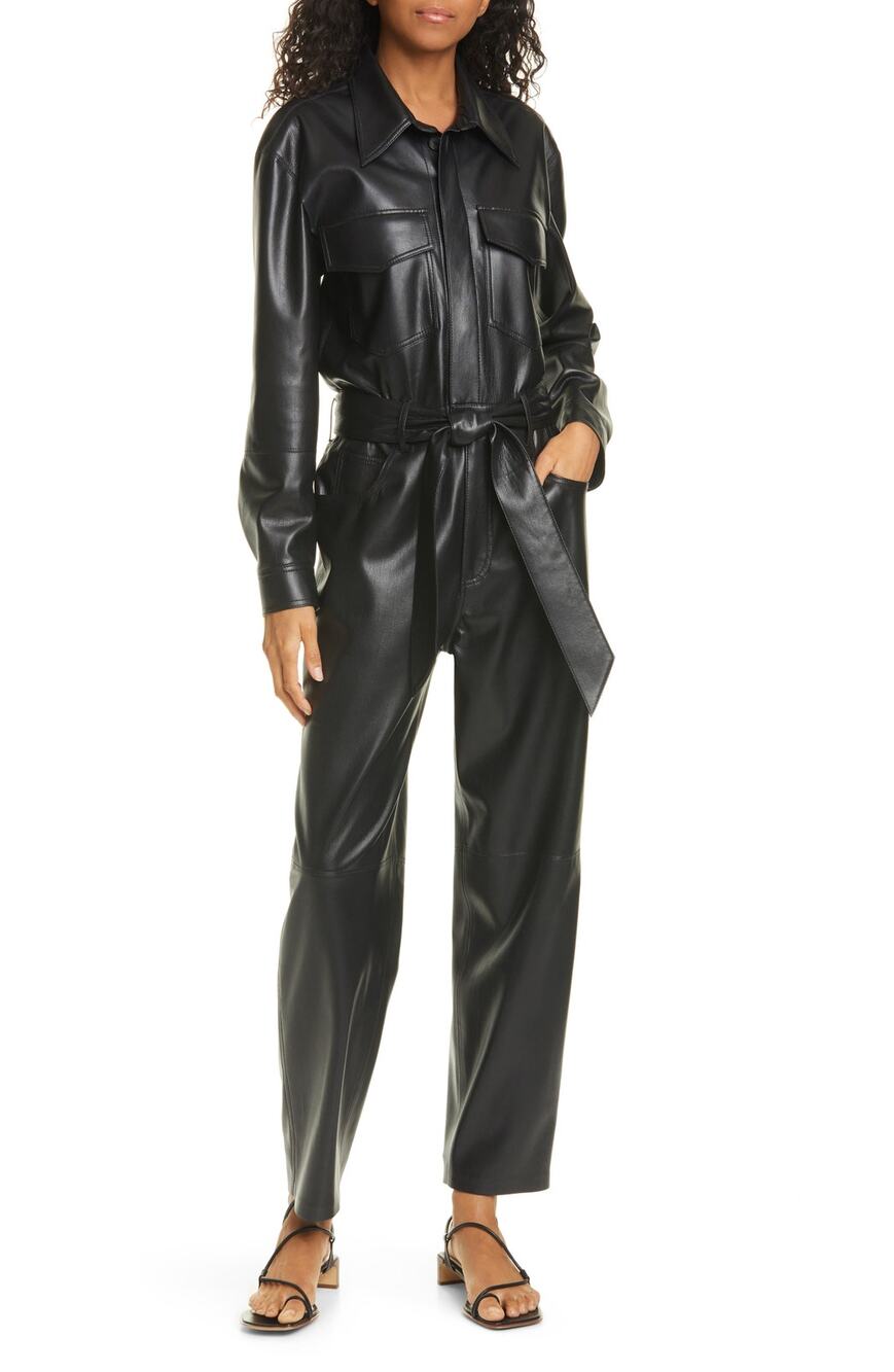 Nanushka Faux Leather Black Ashton Jumpsuit Size M